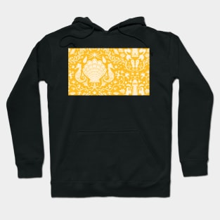 yellow summer beach damask pattern with seashells Hoodie